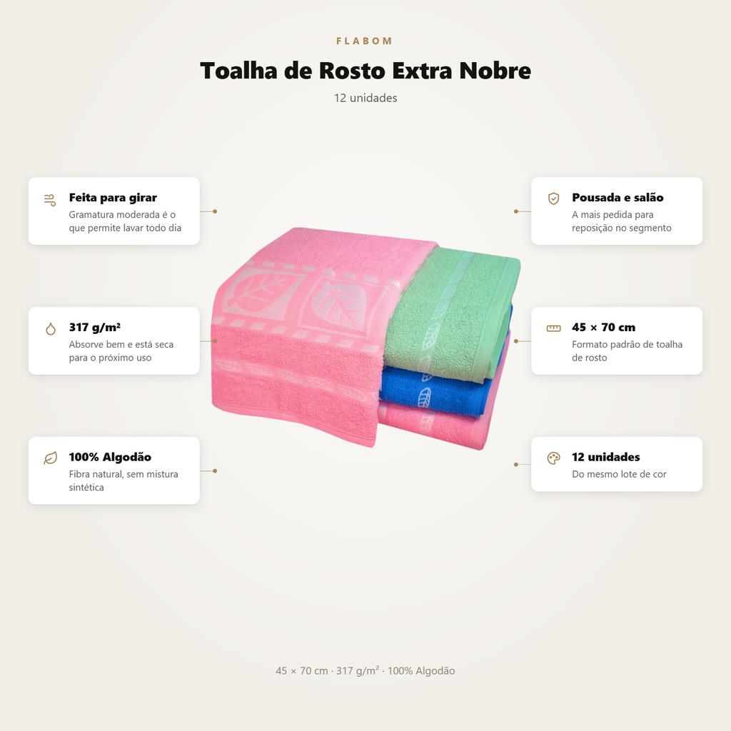 Toalha de Rosto Extra Nobre 45X70 - 12 unidades