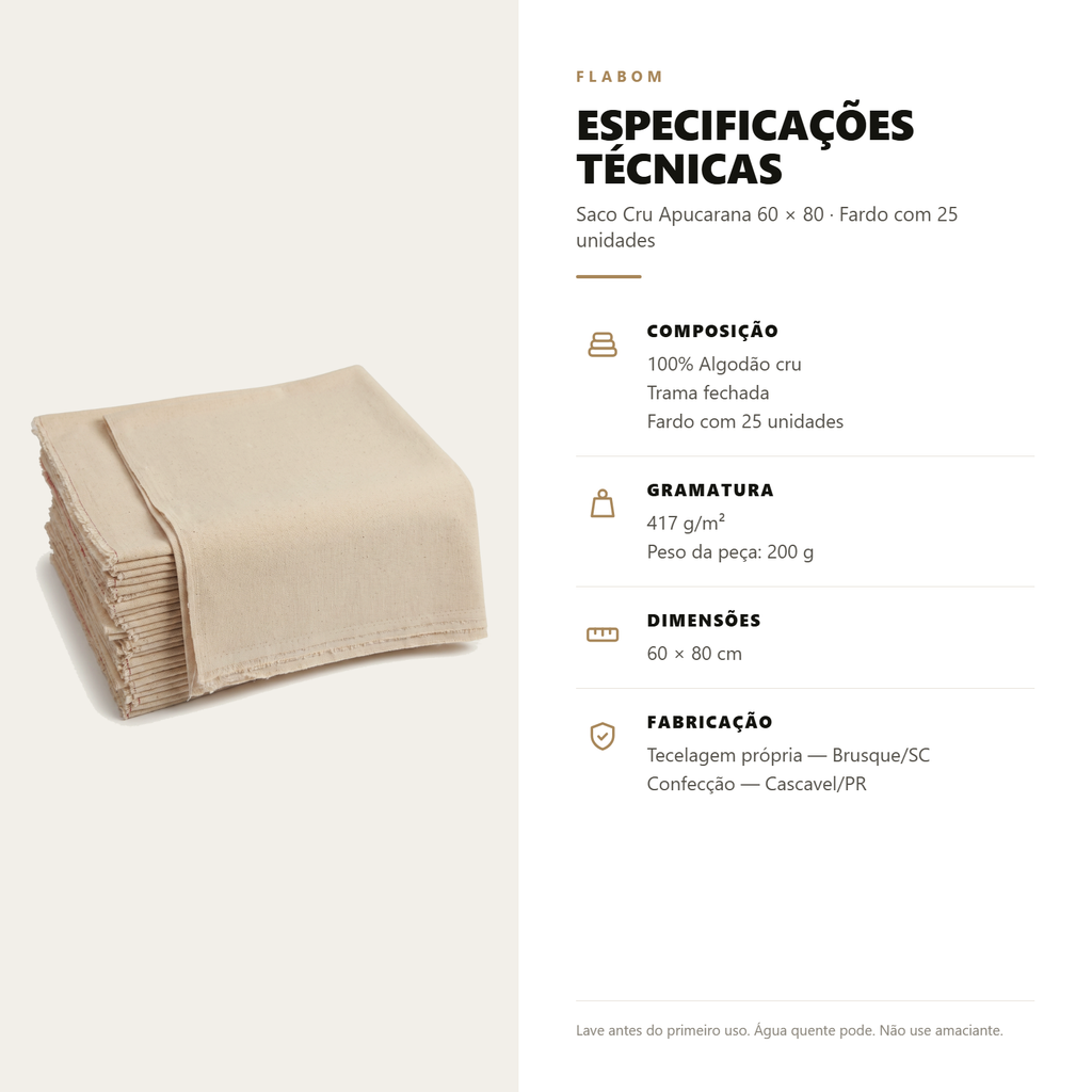 Saco cru Apucarana 60x80 - 25 unidades
