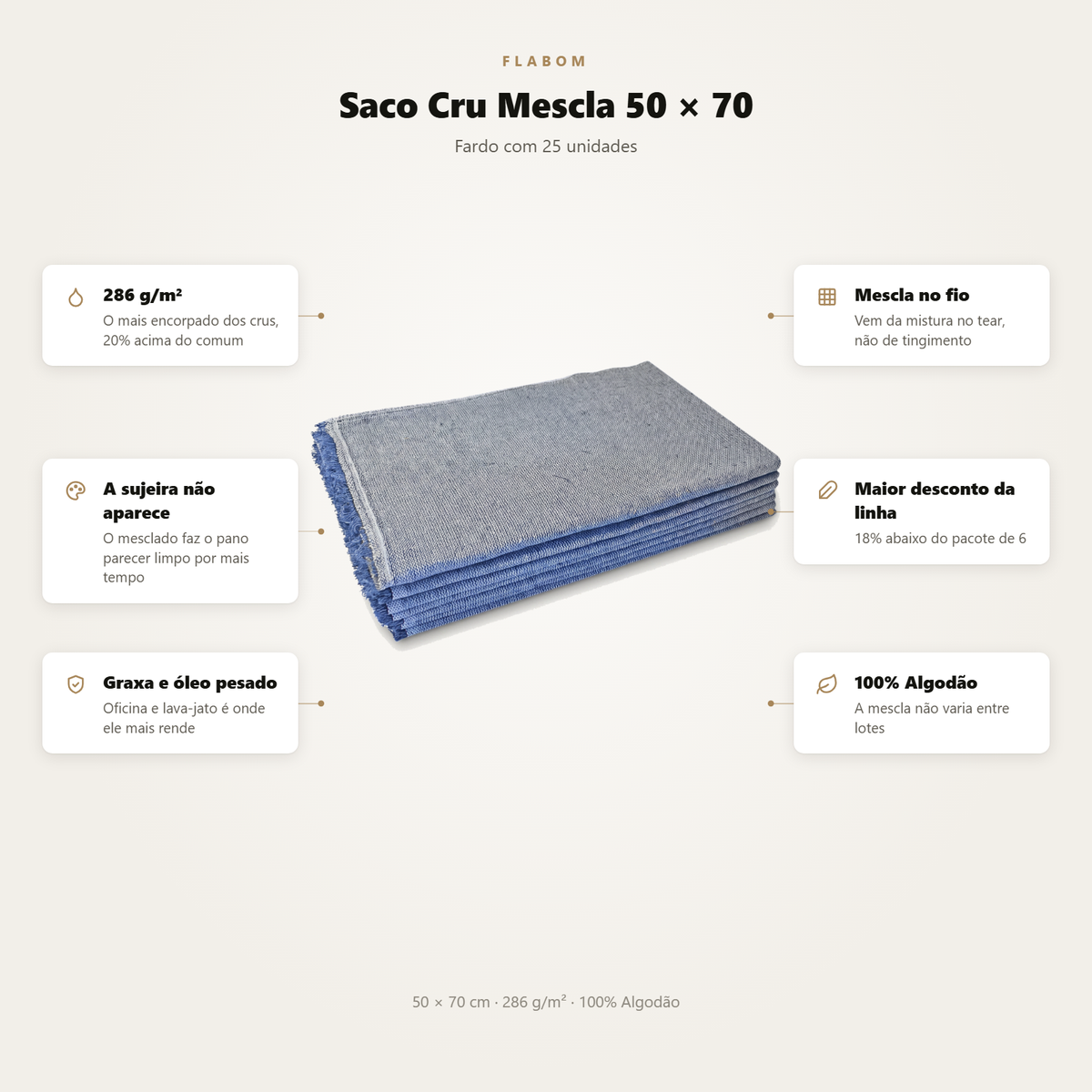Saco Cru Mescla 50X70 - 6 unidade