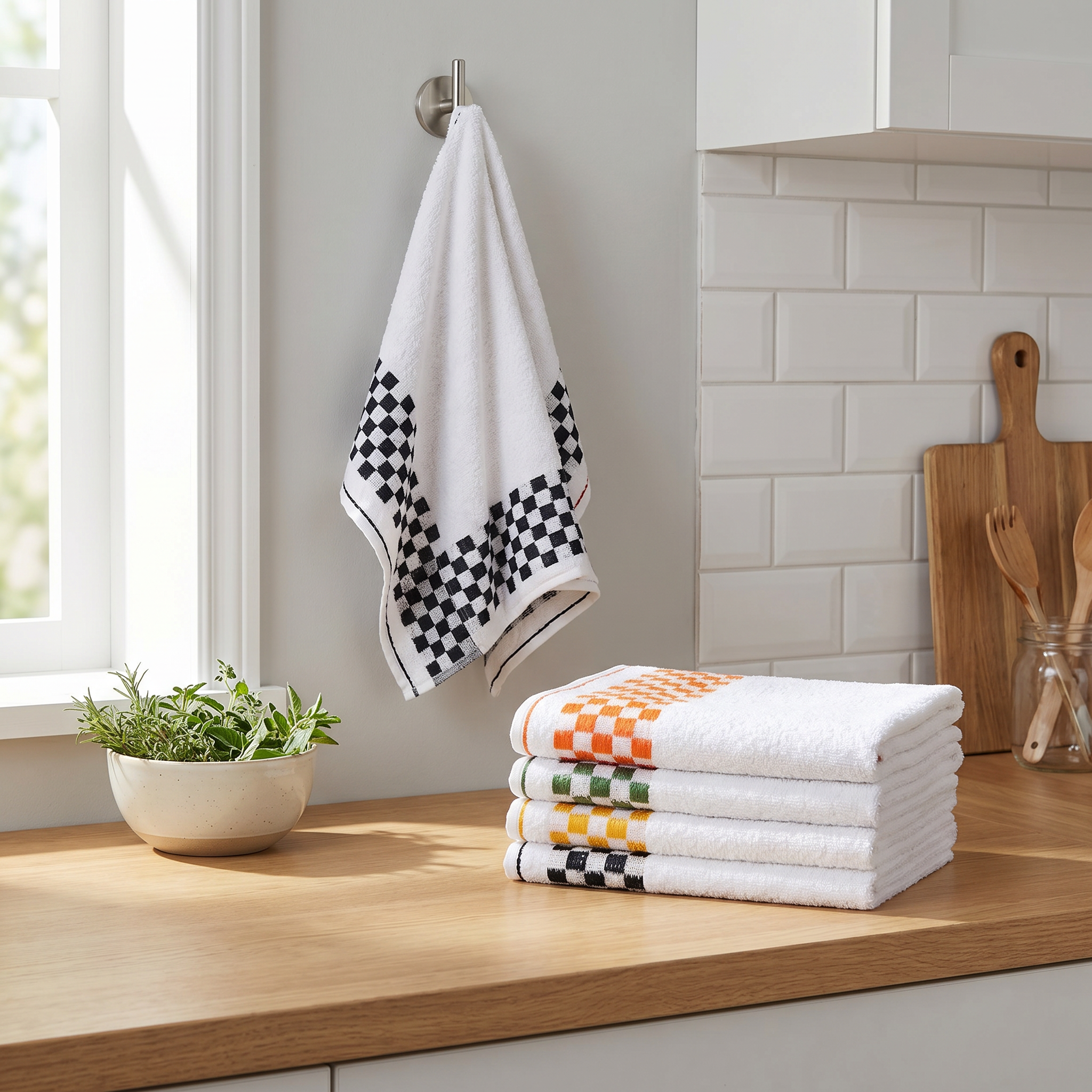 Pano de Prato Atoalhado Xadrez 45X70 - 6 unidades