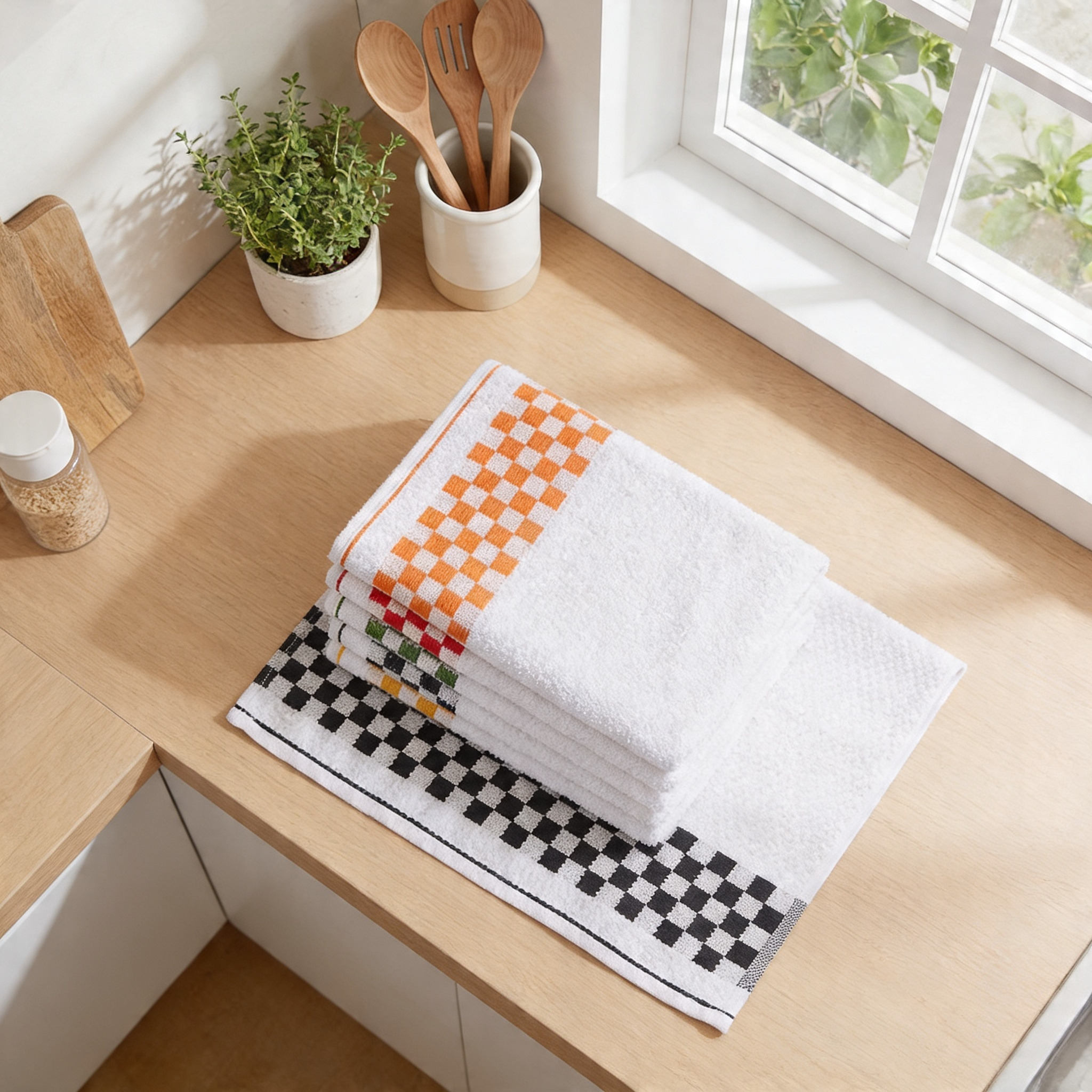 Pano de Prato Atoalhado Xadrez 45X70 - 6 unidades