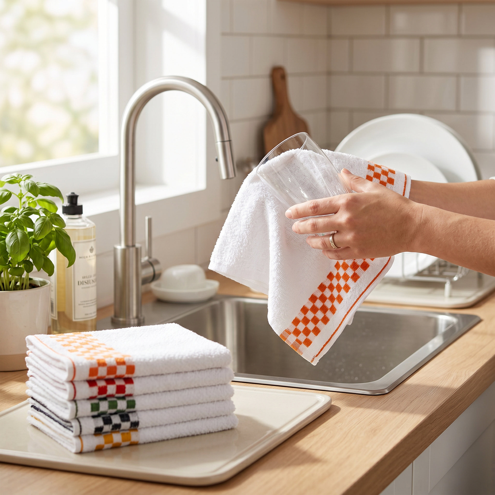 Pano de Prato Atoalhado Xadrez 45X70 - 6 unidades