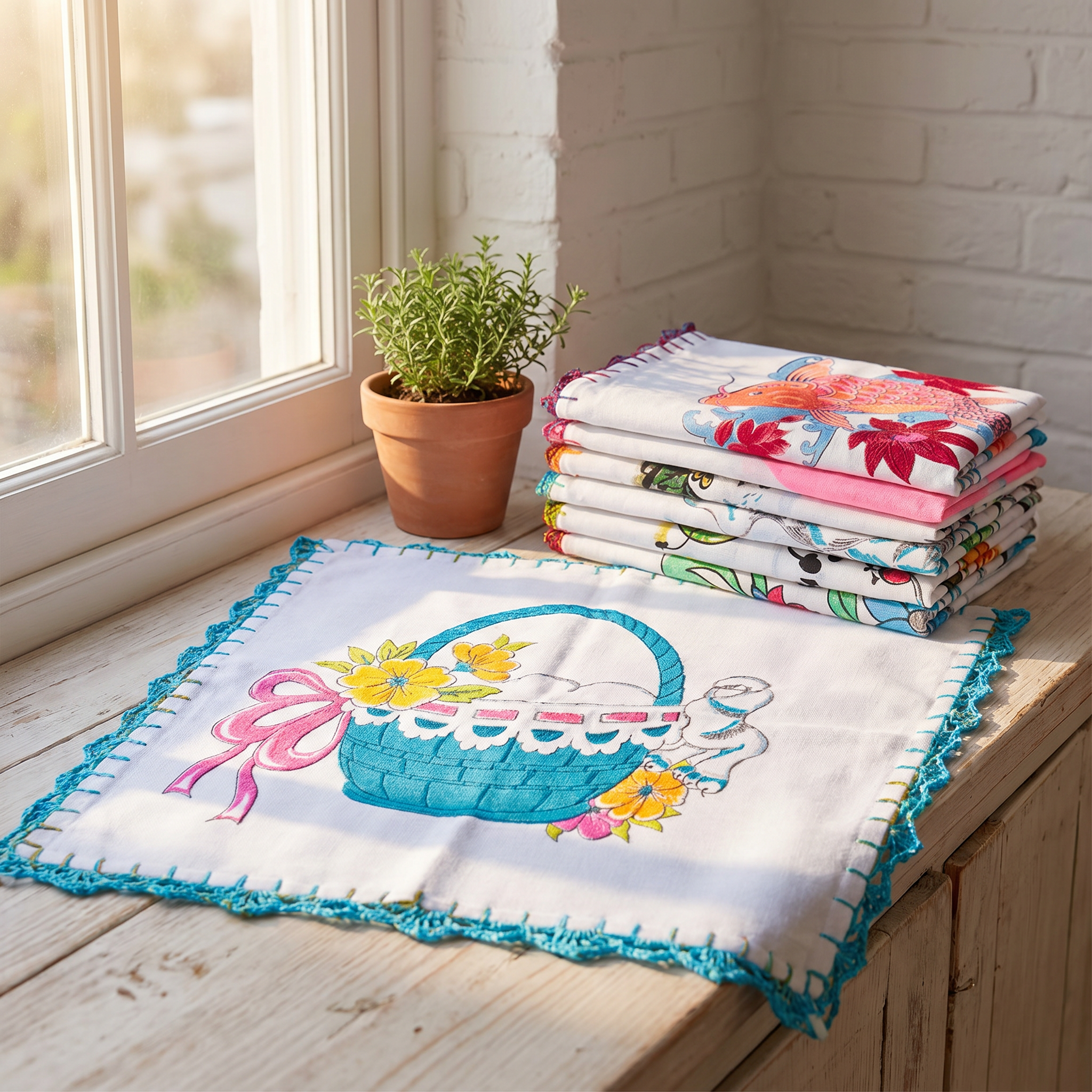 Pano de Prato Com Crochê Extra Flabom 48x75 - Kit 12 Unidades