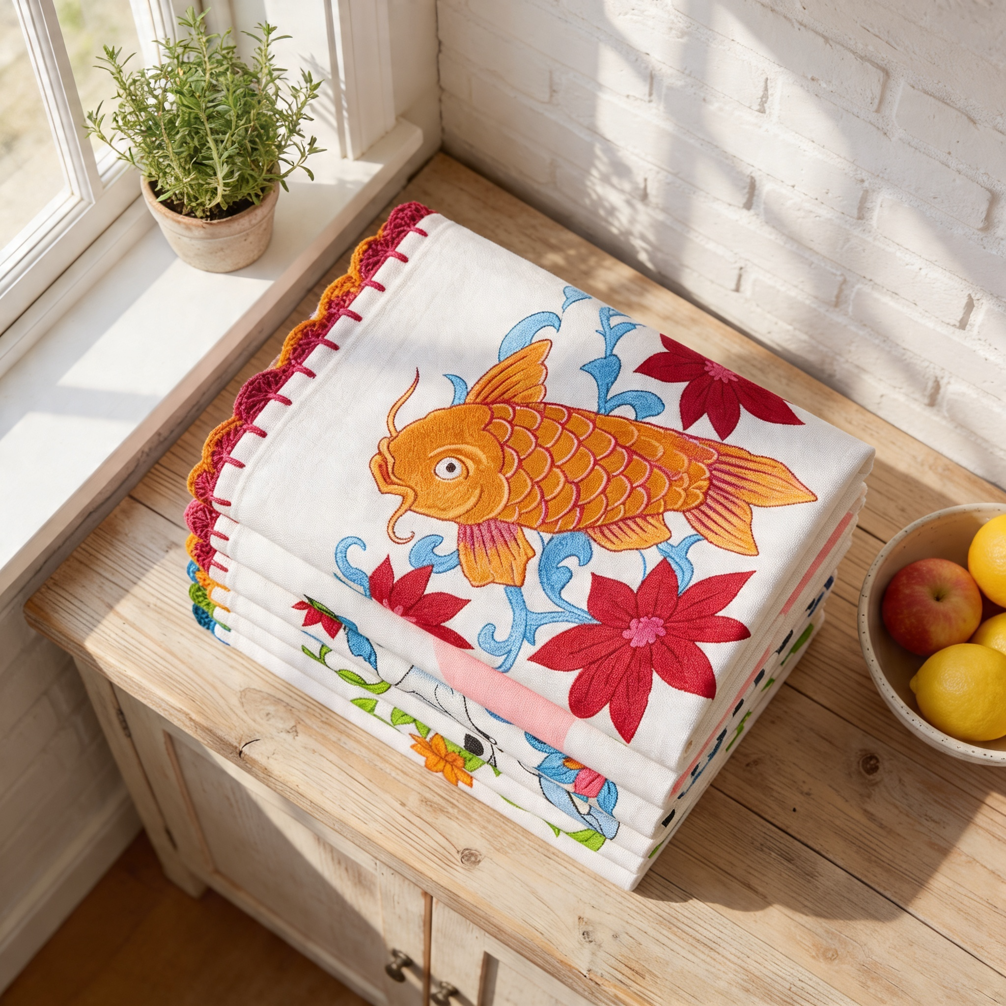 Pano de Prato Com Crochê Extra Flabom 48x75 - Kit 12 Unidades