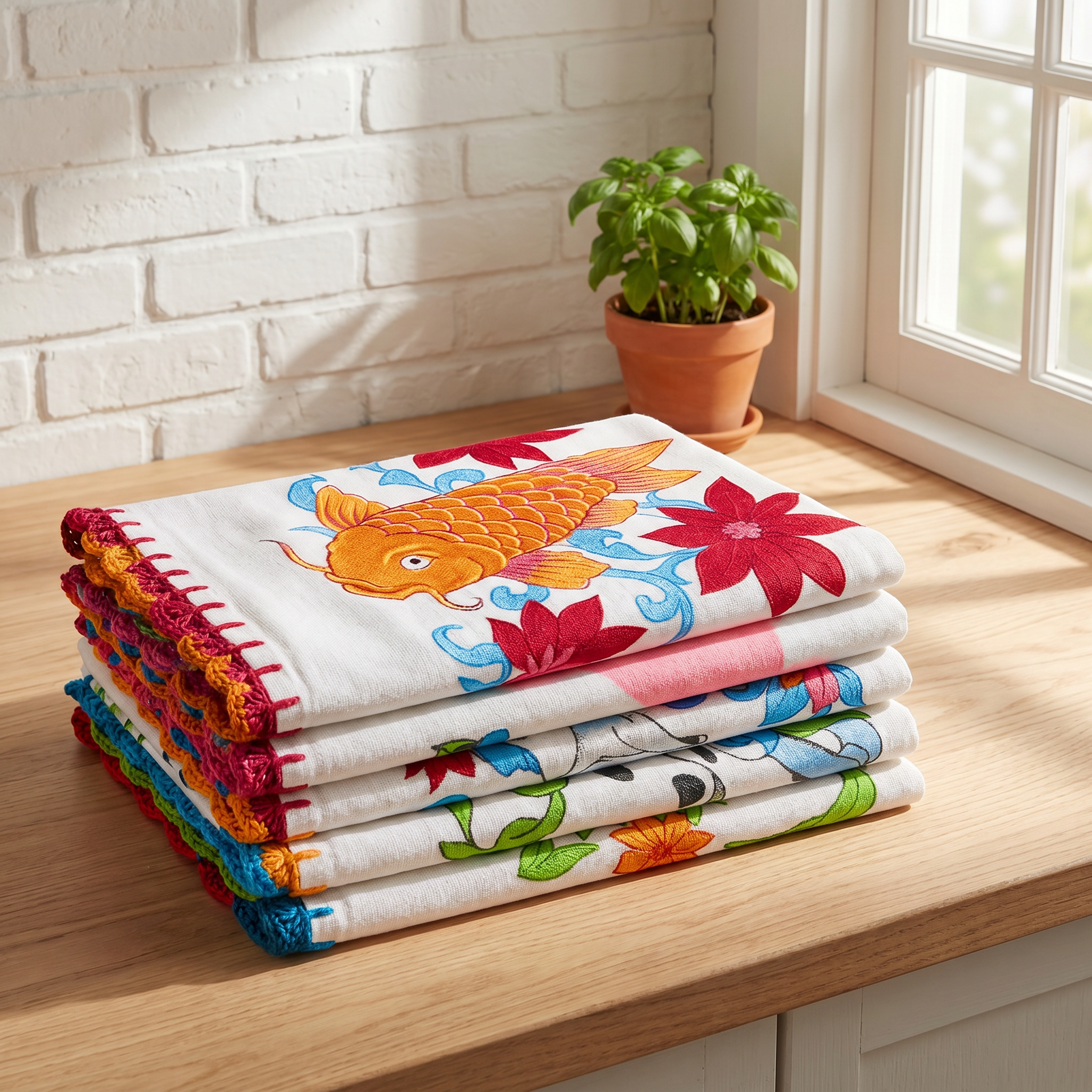 Pano de Prato Com Crochê Extra Flabom 48x75 - Kit 12 Unidades